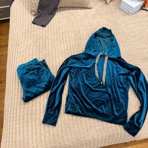Blue velvet hoodie and jogger set size small Worn only once